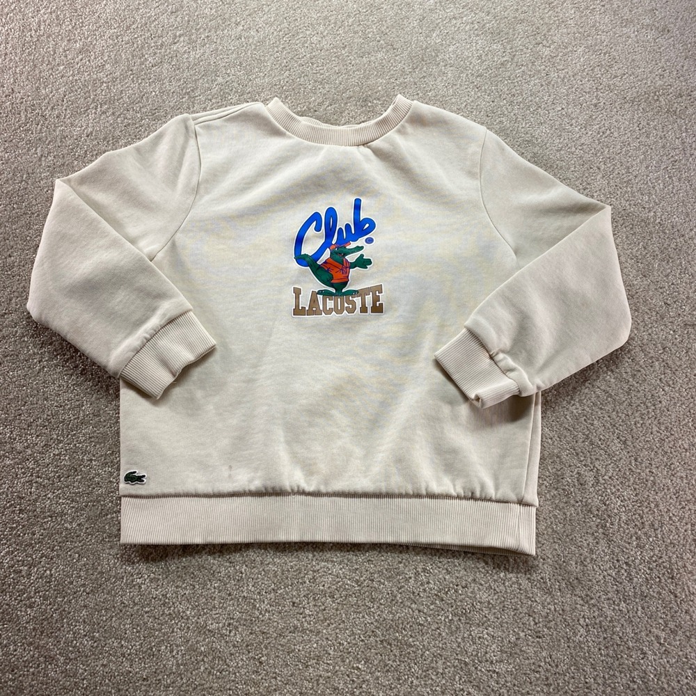 Lacoste Club Sweatshirt Youth Girls Size 10 Cream Graphic Crocodile Pullover